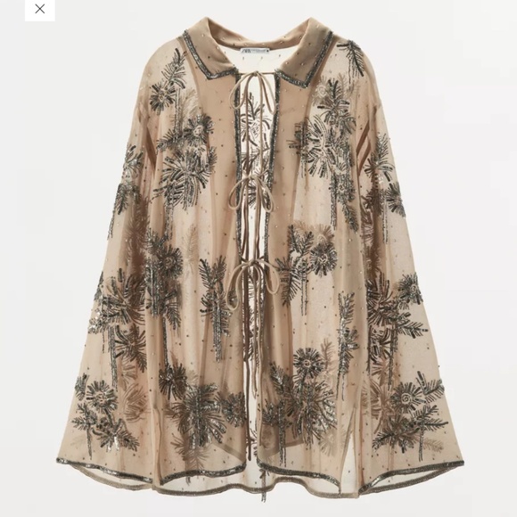 NWT Zara sheer beaded sequin top size M-L - Picture 1 of 5